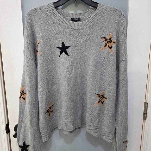 Rails Sweaters - Rails Womens Crewneck Star Print Sweater Gray Size L Soft Knit Lightweight